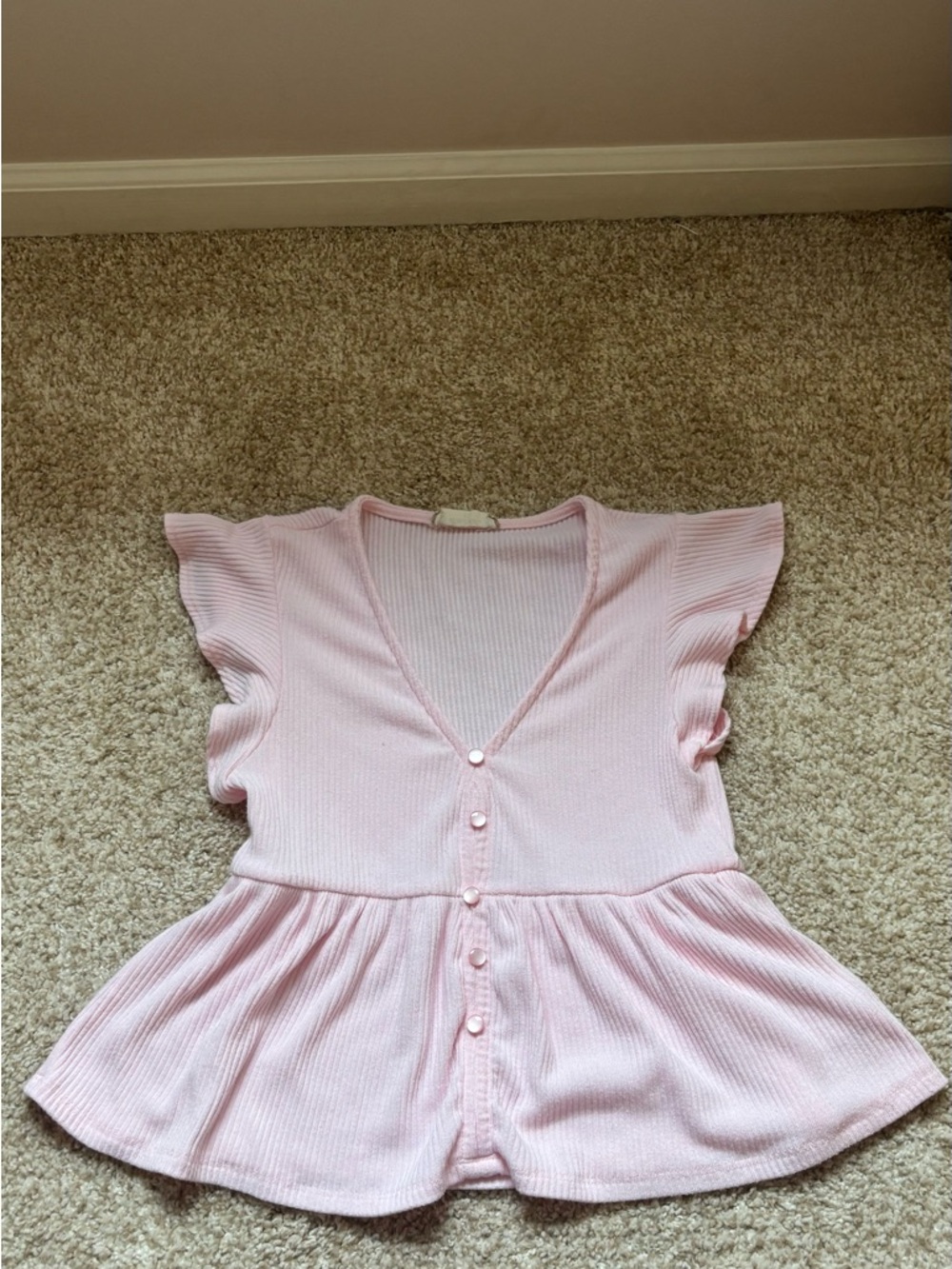 Altar'd State Light Pink Ribbed V-Neck Top